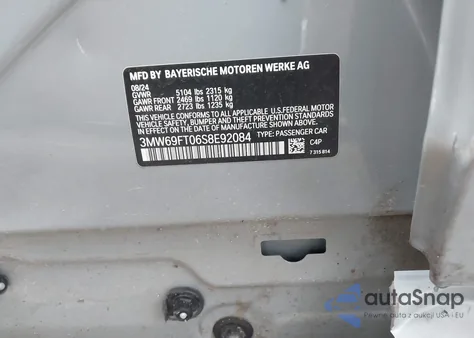 2025 BMW M340I xDrive z USA, uszkodzony, nr VIN 3MW69FT06S8E92084